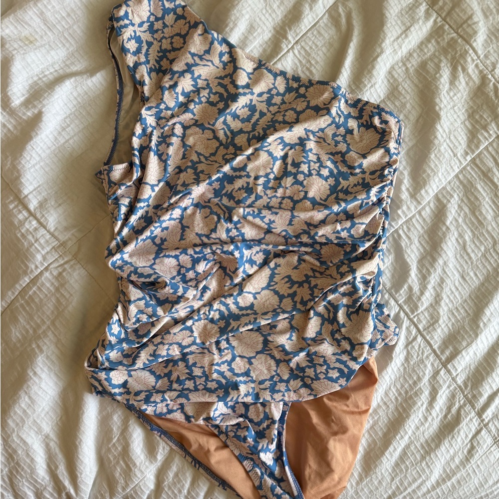 J. Crew Blue and Cream Floral Swimsuit